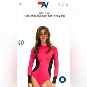 Aviator Nation,NWOT, never worn, surf suit.  Neon red/ black. Size XXS